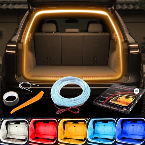 アンビエントライト車 ルームランプ 車内 【2025新モデル】トランクライト LEDテープ 高輝度 雰囲気 車内装飾用 カット可能 サイズ調節可能 埋め込み 防水 取付簡単 車のトランク用(自動点消灯 ウォームホワイト 2m)