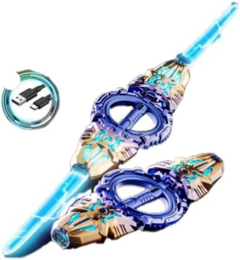 DRWG Fire Spin Sword Double Edge Rotating Light Up Sword Toy with Double Head Telescopic Bearing Rotatable Toy Gift Laser Sword Cool Gift for Boys (Red Gold Blue) : Toys & Games