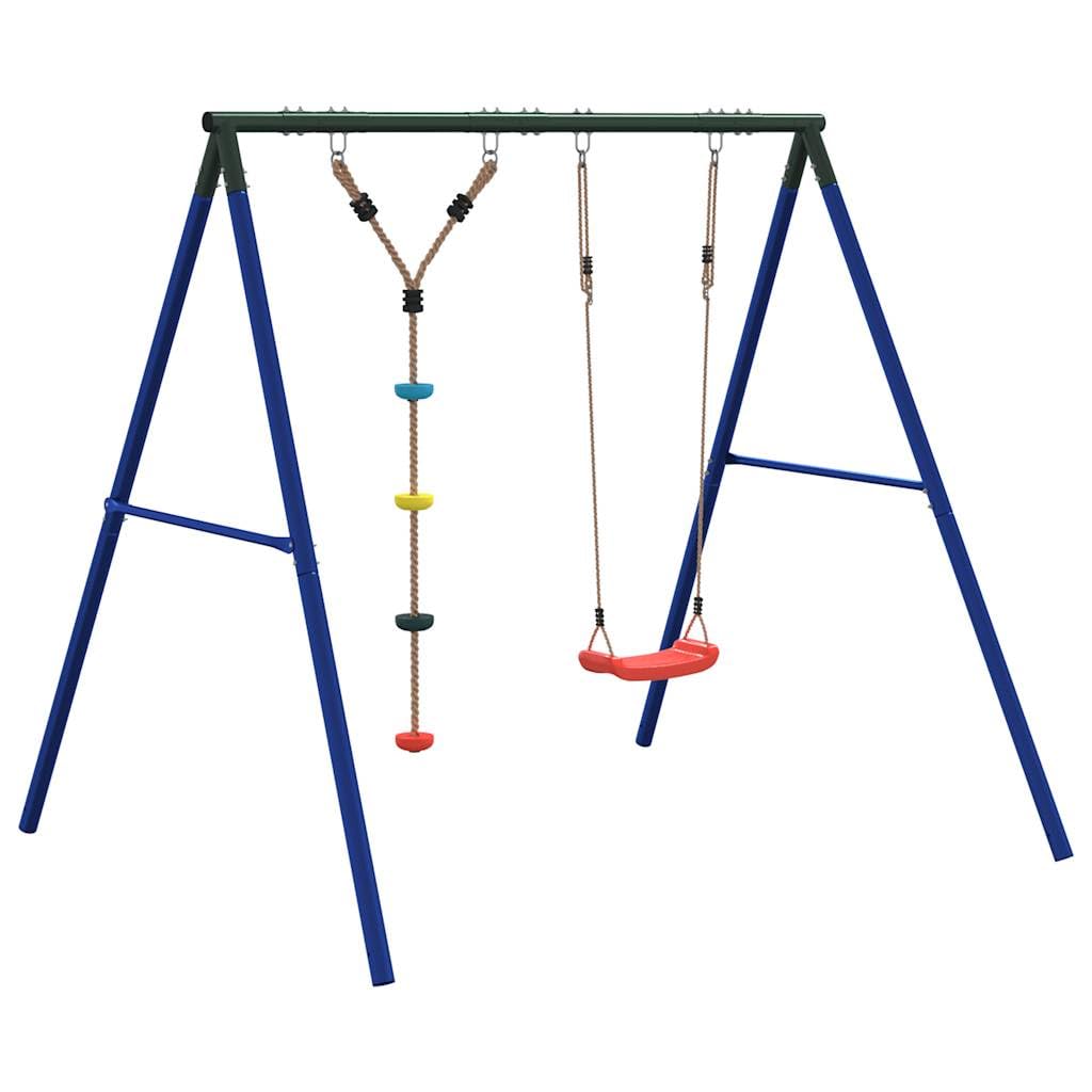 Schaukel-Set mit Schaukelsitz und Kletterschaukel aus lackiertem Stahl für Kinder 3-10 Jahre, Robustes Gartenspielzeug mit Kletterseil, 206x185x185 cm, ideal für Garten, Terrasse