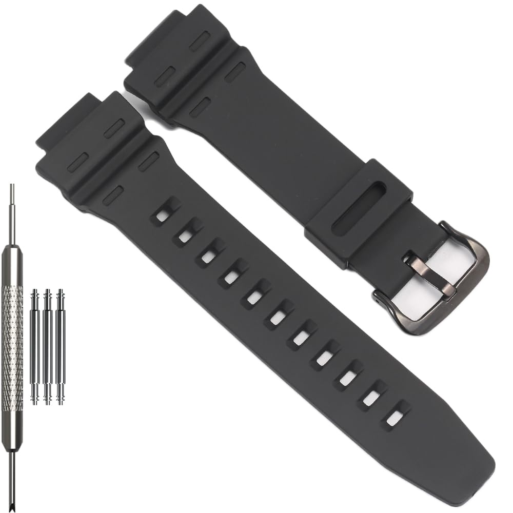 WRISTARMOR AE1500 Replacement Watch Band Compatible with Casio 3502 AE-1500 AE-1500WH WS-1500H WS1500 DW-291 Black Resin Strap Watch Accessories