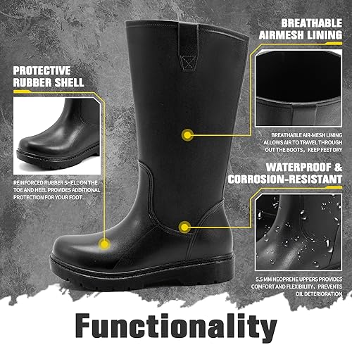 Rain Boots for Men, Comfort Waterproof Rubber Boots Mens Durable Anti-Slip Mud Garden Boots for Hunting Gardening Farming Fishing, Wide Calf Raining Shoes Outdoor Work Boots3