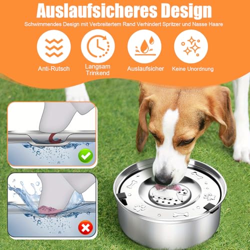 1L Wassernapf Hund Ohne Sabbern Edelstahl, Wassernapf Ohne Sabbern, Schwimmender Spender, Hund Mit Rutschfestem Boden, Leak-Proof Feeder für Welpen und Kätzchen Gesundes Trinkennken