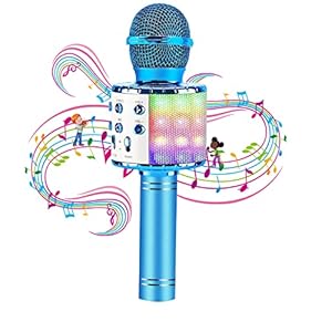 Kids Karaoke Microphone, Portable Wireless Bluetooth Mic Speaker with LED Lights, Handheld Singing Toys Christmas…