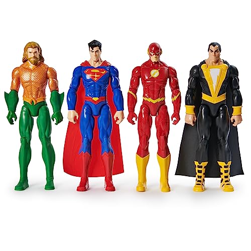 DC Comics, Lot de 4 Figurines d'action Aquaman, Superman, The Flash, Black Adam, 30,48 cm, Jouets de Super-héros à Collectionner pour garçons et Filles, à...