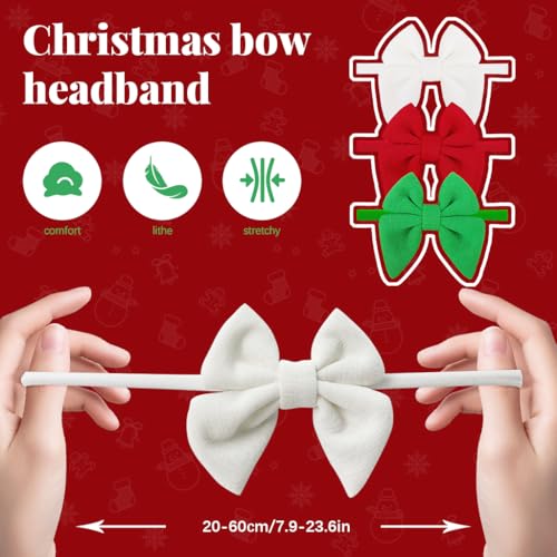 Image of PALAY 3Pcs Christmas Baby Hairband Set - 3 Color Bow Headbands for Kids Girl - Stretchy & Comfortable for Baby Girls