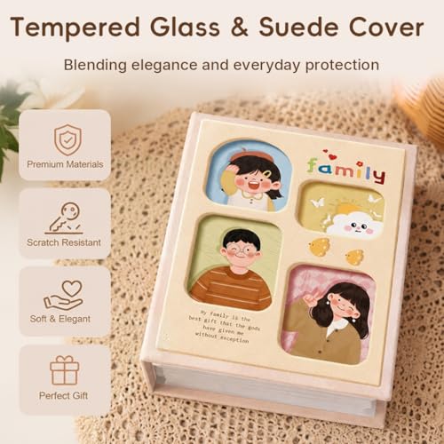 Image of HASTHIP Photo Album 4x6 with Tempered Glass Album Pockets Linen Cover with Front Window for Family Baby Travel Keepsake, Album for Photos Collection