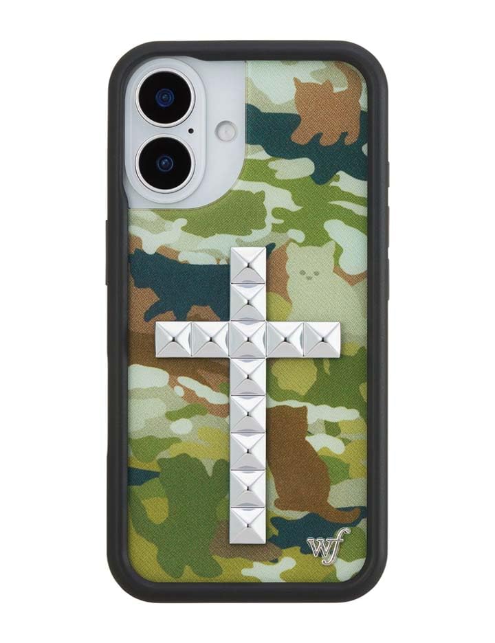 Image of Wildflower Cases - Compatible with iPhone 16 | Protective Black Bumper, 6.5ft Drop Test Certified, Women Owned Small Business | Stud Cross Cat Camo
