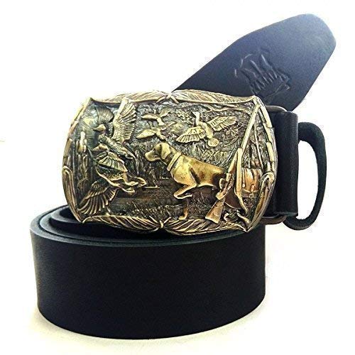 Casual leather belt with brass buckle Duck hunting, Handmade hunter