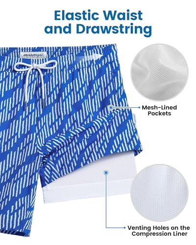 Image of maamgic Mens Swim Trunks with Compression Liner 7 Inch Inseam Mens Bathing Suit Quick Dry Swimming Trunks Swimsuit