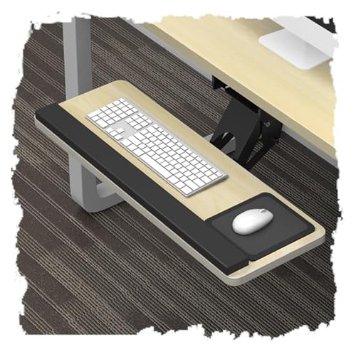 調節可能な引き出し式キーボードトレイ 回転式デスクキーボード引き出し デスク下 人間工学に基づいたタイピング延長 オフィスワーク用 (天然木 64CM/25IN)