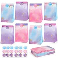 HEJIN 30PCS Tie Dye Party Bags with Stickers, Pink and Purple Small Gift Bags, Mermaid Unicorn Birthday Party Favors Bags for Girls Goodie Bags for Kids Birthday Party, Baby Shower, Halloween, Wedding