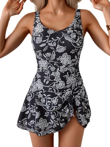 Image of Aidonger One Piece Swim Dress Swimsuits for Women Tummy Control Swimdress Skirt Bathing Suit