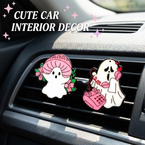 Image of Car Air Fresheners Vent Clips Car Diffuser Vent Clip, Car Decoration Cute Car Interior Decor, Car Accessories for Women (2 Pcs Pink Halloween Ghost-C)