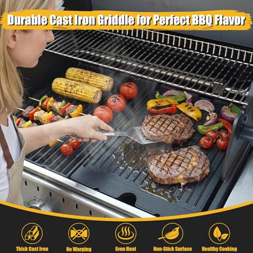 GFTIME 44x32.2cm Gusseisen Grillplatte für BroilKing Baron 420/440/490/520/590, Gussplatte Wendeplatte für BroilKing Crown 420/440/490, Crown Pellet 400/500,Grillpfanne Ersatzteile für BroilKing 11242