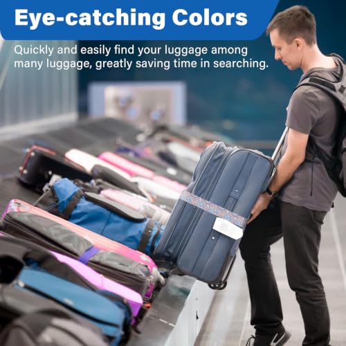 Image of Luggage Straps for Suitcases, Travel Adjustable Belt with Quick Release Buckle, Heavy Duty Nylon Bag Packing Strap, Unique Bright Identifiers Business Travel Accessories (2 Pack) - Blue Diamond