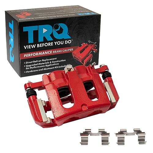 Image of TRQ Front Left Brake Caliper w /Bracket Performance Red Drivers Side | For 2011-2018 Ford Explorer 2009-2018 Flex 2010-2018 Taurus 2009-2012 Lincoln MKS MKT