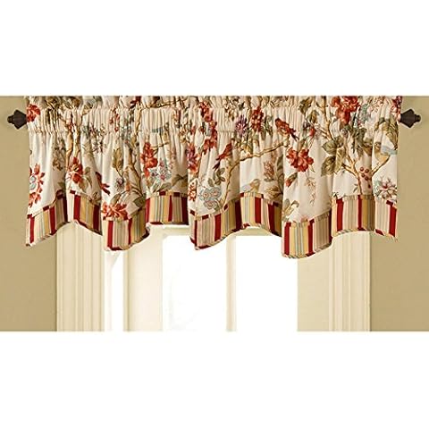 Waverly Charleston Chirp Modern Farmhouse Floral Rod Pocket Valance for Windows in Bedroom, Kitchen, or Living Room, 50" x 16", Papaya Cover