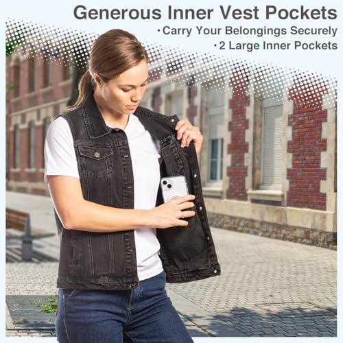 Women’s Denim Vest Vintage Button Front Sleeveless Waistcoat Wash Jean Jacket with Pockets S to 2XL3