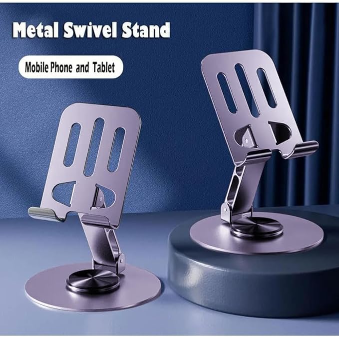 Image of WALLVIEW TECH Aluminium Stand Portable Desktop Phone Stand 360 Rotatable and Foldable Cell Phone Holder Metal Base for Table & Bed Compatible with All Smartphones & Tablets Desk-Purple