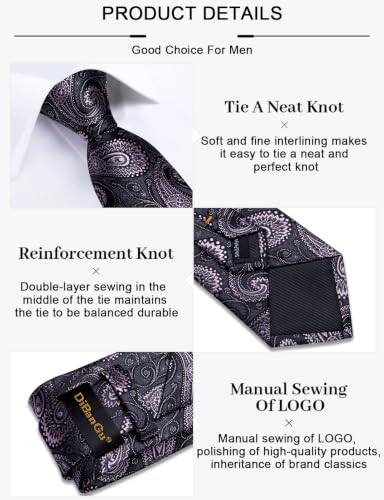 Image of DiBanGu Silk Floral Ties for Men Woven Paisley Necktie and Tie Clip Handkerchief Cufflinks Set for Party Wedding