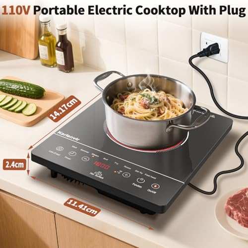 Image of Single Burner Electric Cooktop, Portable Electric Stove 110v with plug, Touch Control, Safety Lock, Timer, Kitchen Cooking Cooktop With 9 Power Levels, 1800W, Black