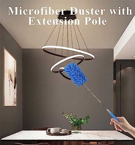 Image of Microfiber Duster, Microfiber Hand Duster Washable Microfibre Cleaning Tool Extendable Dusters for Cleaning Office, Car, Computer, Air Condition, Washable Duster(2Pack /Blue)