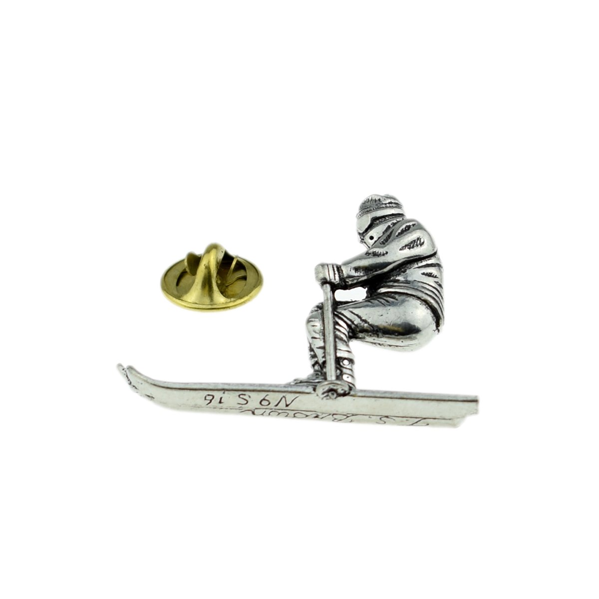 Skier, Skiing Pewter Lapel Pin Badge XTSPBS16