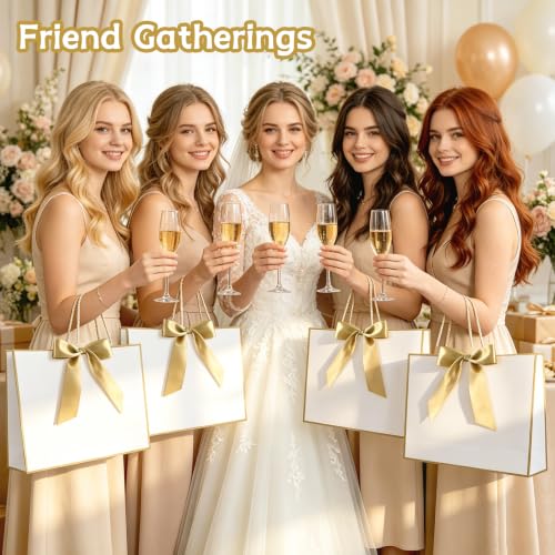 Image of JMANNI Gift Bags with Handles, 11 inch Small Gift Bag for Presents, 2 Pcs Bags with 4 Tissue Paper and 2 Cards for Graduation Baby Shower Wedding Fathers Day Mother's Day Birthday Party (Golden-White)