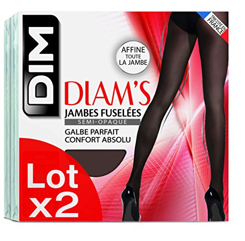Dim Collant DIAM'S jambes Fuselées, Noir, Semi-opaque, Femme, Taille 4, Lot de 2