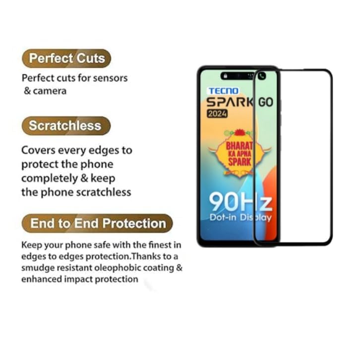 Image of DD SON Tempered Glass Screen Protector Compatible for Tecno Spark Go 2024 (11D) with Edge to Edge Coverage and Easy Installation kit,Black