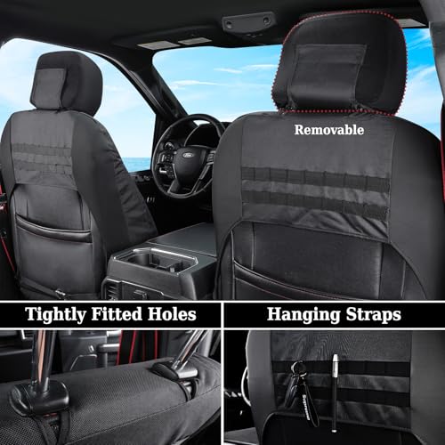 Image of Coverado Oxford Seat Covers Full Set Custom Fit for 2015-2026 Ford F150 & 2017-2026 Ford F250 F350 F450 Truck Seat Covers, Waterproof Seat Protector Car Seat Cushions for Kids & Dogs, Black