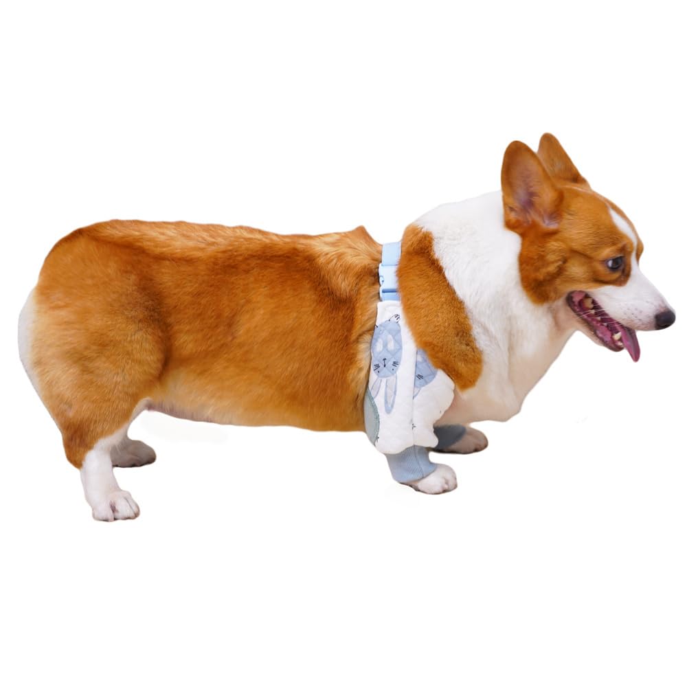 BT Bear Dog Elbow Protection Pad, Cotton with Stretchy Straps, Large Dogs Joint Cover, Pet Prevent Licking Wound Elbow Protector (Blue, L-short (Corgi))