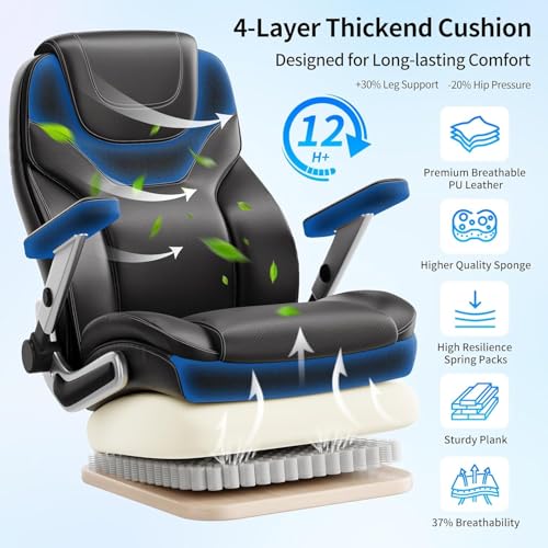 Image of Big and Tall Office Chair with 5D Arms, 600lbs Fabric & PU Leather Heavy Duty Desk Chair, Adjustable Lumbar Support & Height, Tilt Function, High Back Ergonomic Executive Computer Chair