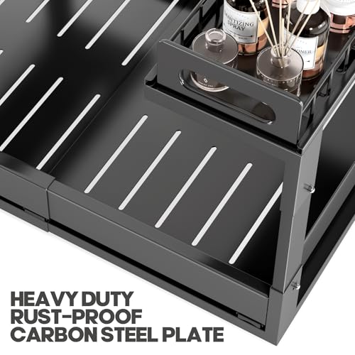 Image of 1 Pack-19 inch-32 inchW Expandable Under Sink Organizer With Upgrade Ball-Bearing Slide,2-Tier Pull Out Under Cabinet Organizer Height Adjustable,Not Suitable For Cabinets With Partitions In The Middle