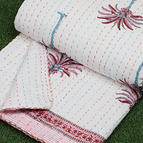Couette Kantha coton imprimé palmier grand couvre-lit bohème 90X108 pouces INDACORIFY - 7