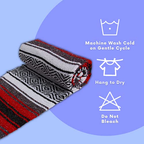 El Paso Designs Mexican Yoga Blanket | Colorful Falsa Serape | Park Blanket, Yoga Towel, Picnic, Beach Blanket, Patio Blanket, Soft Woven Saddle Blanket, Boho Home Décor (Red) #TOP2
