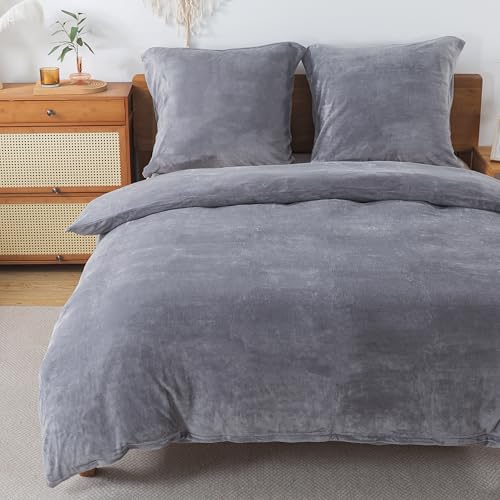 WUMIUER Plüsch Bettwäsche 135x200 cm Grau 2tlg Set, Winter Biber Warm Flauschig Bettbezug und 1 Kissenbezug 80x80cm… – Ansicht 3