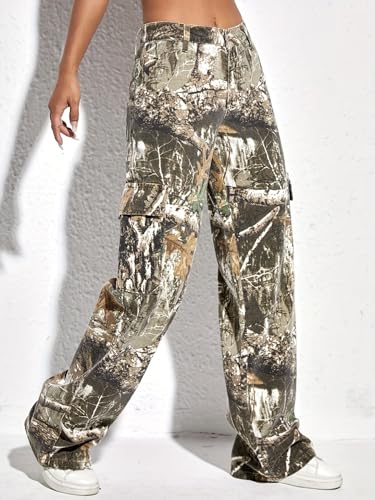 Women's All Seasons Camouflage Straight Wide Leg Cargo Pants with Pocket Casual Loose Bottom for Daily Outdoor4