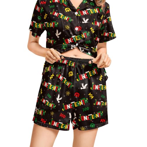 Image of Silk Satin Pajama Set for Women Summer Lounge Pjs Sets 2 Piece Suit Ladies Button Down Tops And Shorts Sleepwear