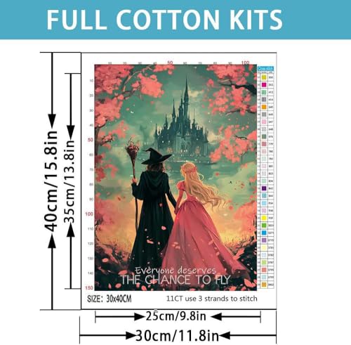Image of Witch Stamped Cross Stitch Kits for Adults -Princess Embroidery Kits for Beginners Adults,11 CT Patterns Dimensions Counted Cross Stitch Kits for Adults Arts Craft 12x16 inch