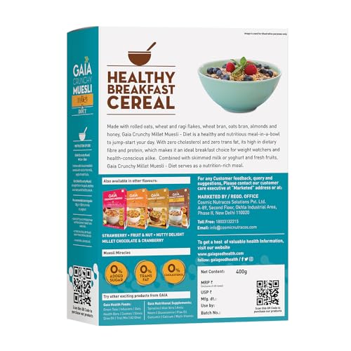 Image of Gaia Crunchy Millet Muesli | High on Proteins | Low on Cholesterol | No Trans-Fat | Sugar Free | No Preservatives | Abundance of Antioxidants? Diet 400 Gm