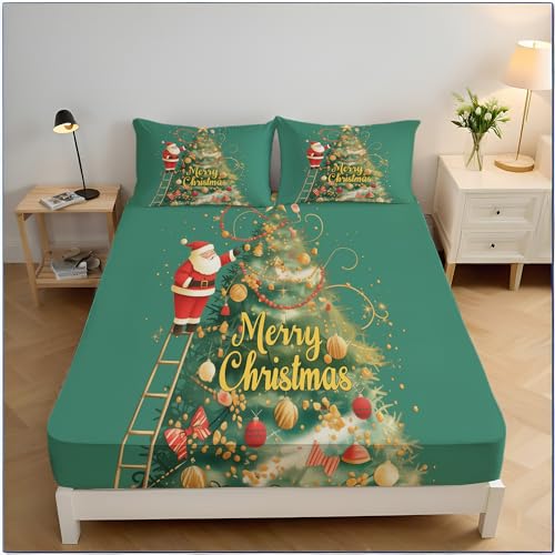 3D Weihnachtsbaum Spielzeugmuster Spannbettlaken 90x200 cm, Mikrofaser...