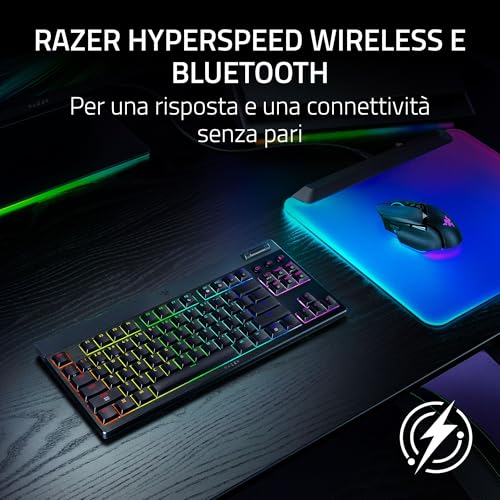 BlackWidow V4 Tenkeyless HyperSpeed Low Profile - Tastiera da gaming wireless con hot-swap (HyperSpeed e BT, Rotella multi-funzione e 3 pulsanti di controllo) Interruttore Verde | Layout US - Tastiera gaming - Immagine 2