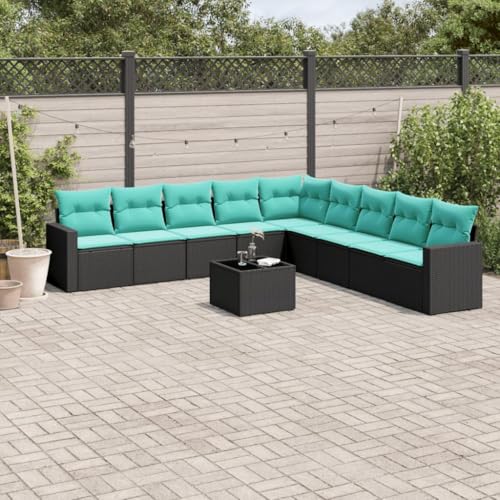 YAFF 10-Piece Black Poly Rattan Patio Sofa Set with Cushions - Weatherproof Outdoor Seating Ensemble for Garden, Terrace & Patio Enjoyment - Includes Modular Design for Flexible Arrangement