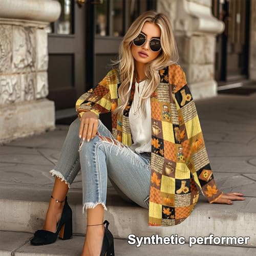 Image of Fall Maple Leaf Cardigan Sweaters for Women Long Sleeve Cardigan Soft Drape Open Front Dusters V-Neck Jackets Dressy