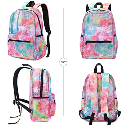 Ledaou Mesh Backpack For Kids Girls Semi-Transparent Mesh School Backpack Bookbag Lightweight Casual Daypacks For Beach Gym Travel (Tie Dye Orange) #TOP7