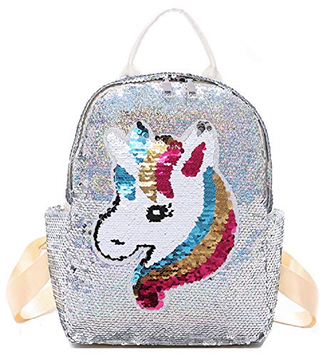 MOCA Unicorn Sequins Sequin Back Bag Bagpack Backpack Backpacks for Kids Girls Womens Unicorn Sequin Backpack Bag (Silver)-image-6