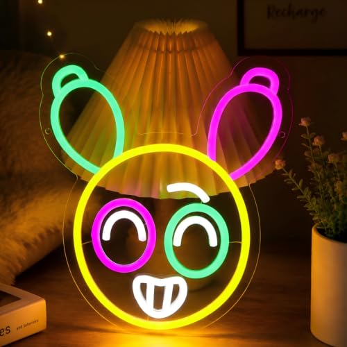 Image of Dandy Balloon Animal Neon Sign Balloon Cartoon Neon Sign for Wall Decor, Retro Toon Horror Game Fan Gifts, Funny Bunny Mascot Night Light for Kids Teens Gaming Room Setup