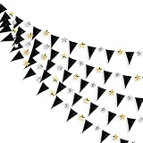 30 Ft Black Gold Silver Party Decorations Triangle Flag Star Banner Double Sided Glitter Metallic...