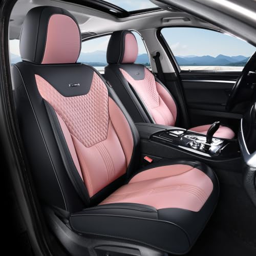 Image of Coverado Car Seat Covers with Lumbar Support, Front Covers for Cars, Universal Automotive Seat Cover, Waterproof, Leather Car Seat Cushion, Interior Seat Protectors for Most Cars